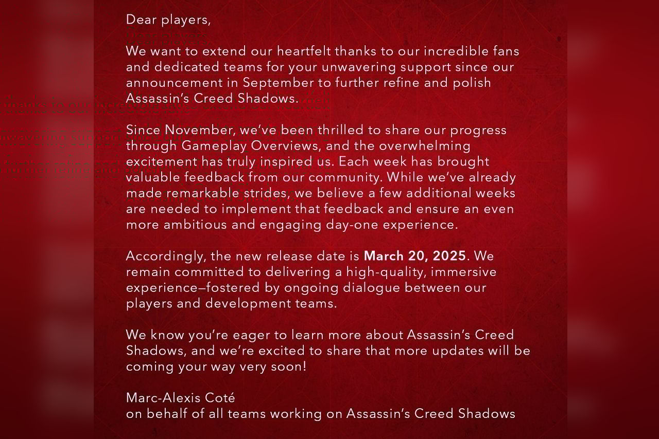 Ubisoft Postpones Assassin’s Creed Shadows Release Again