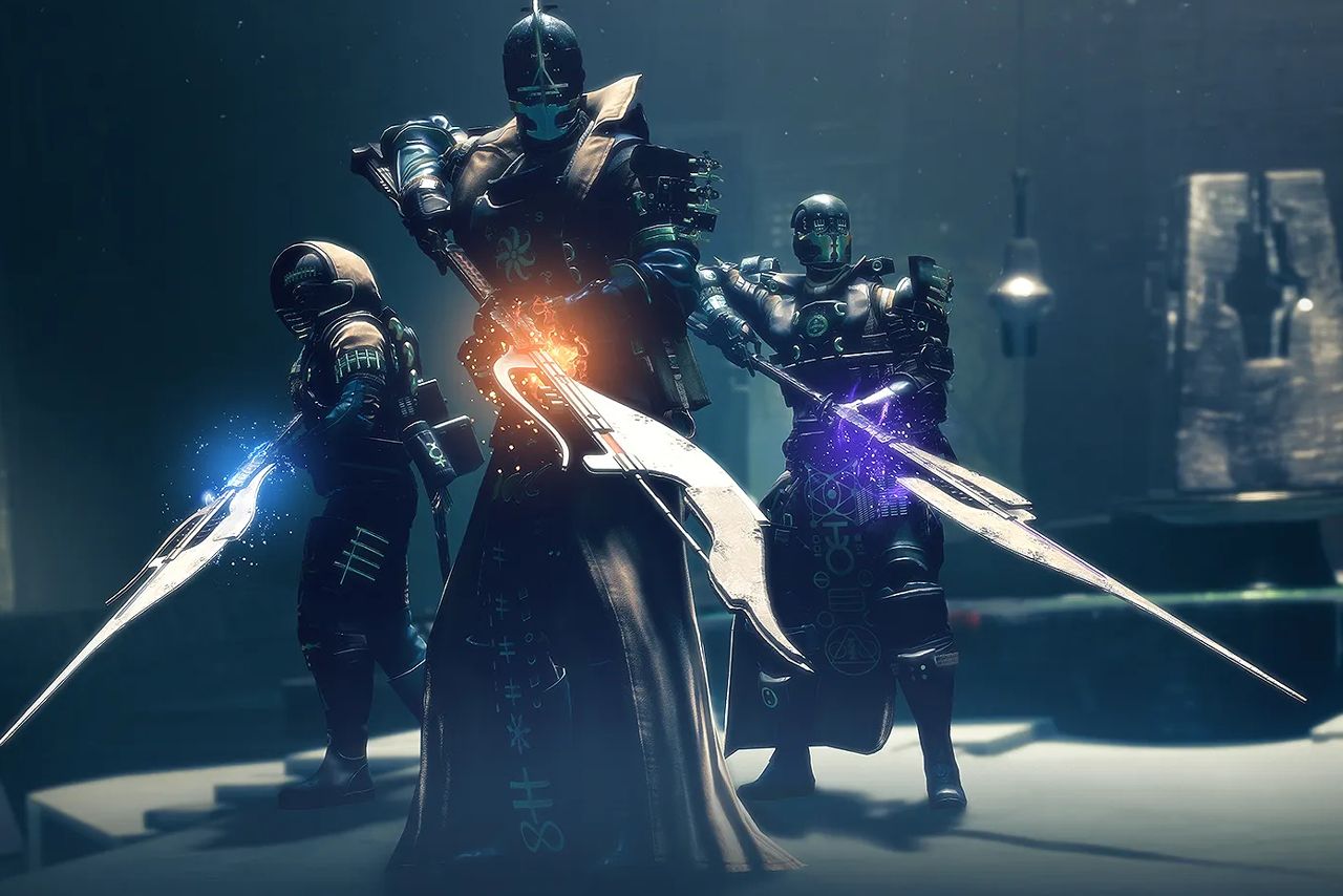Hunter, Warlock and Titan with their class specific glaives. Source: Bungie