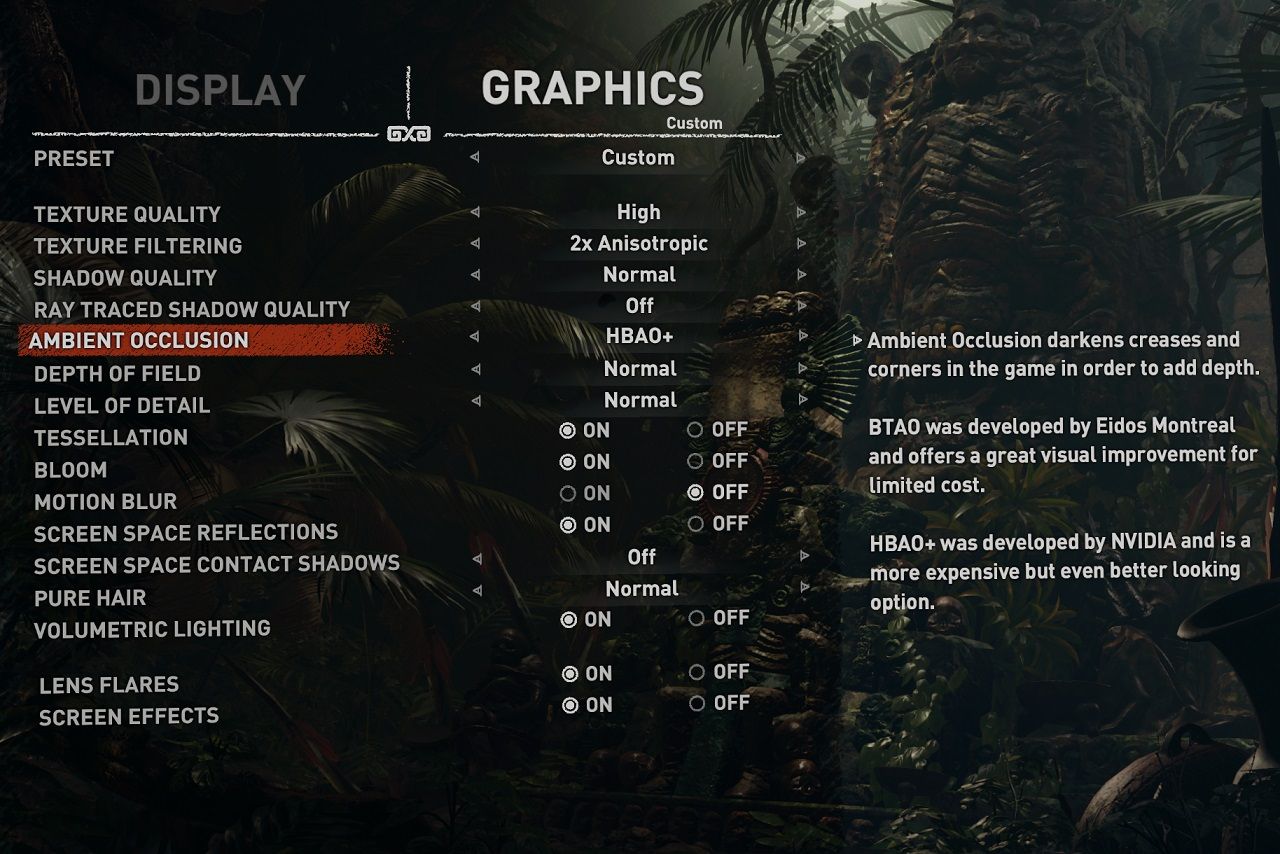 Ambient occlusion quality settings in Shadow of the Tomb Raider.