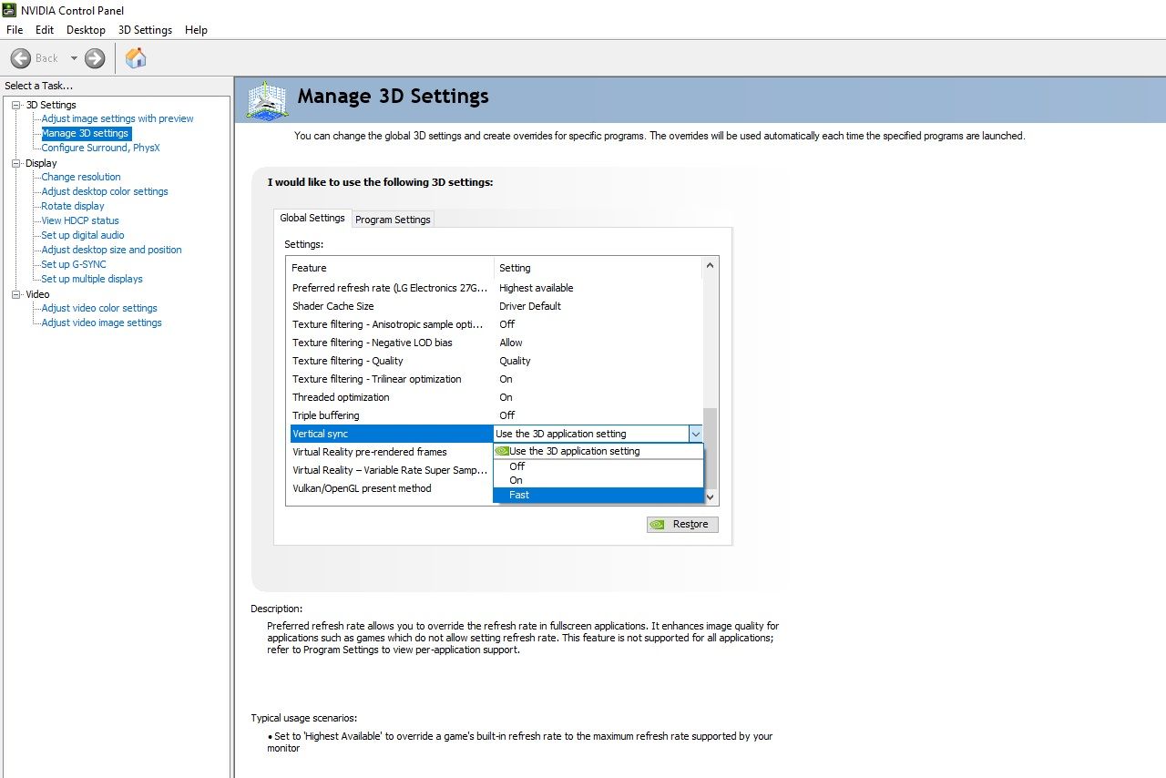 Nvidia VSync, setting in control panel.