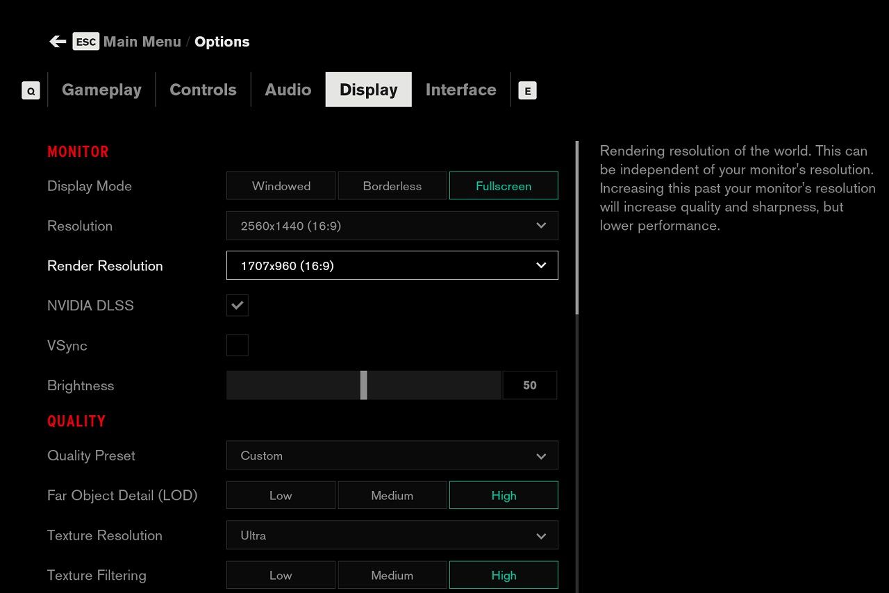 DLSS settings, Control.