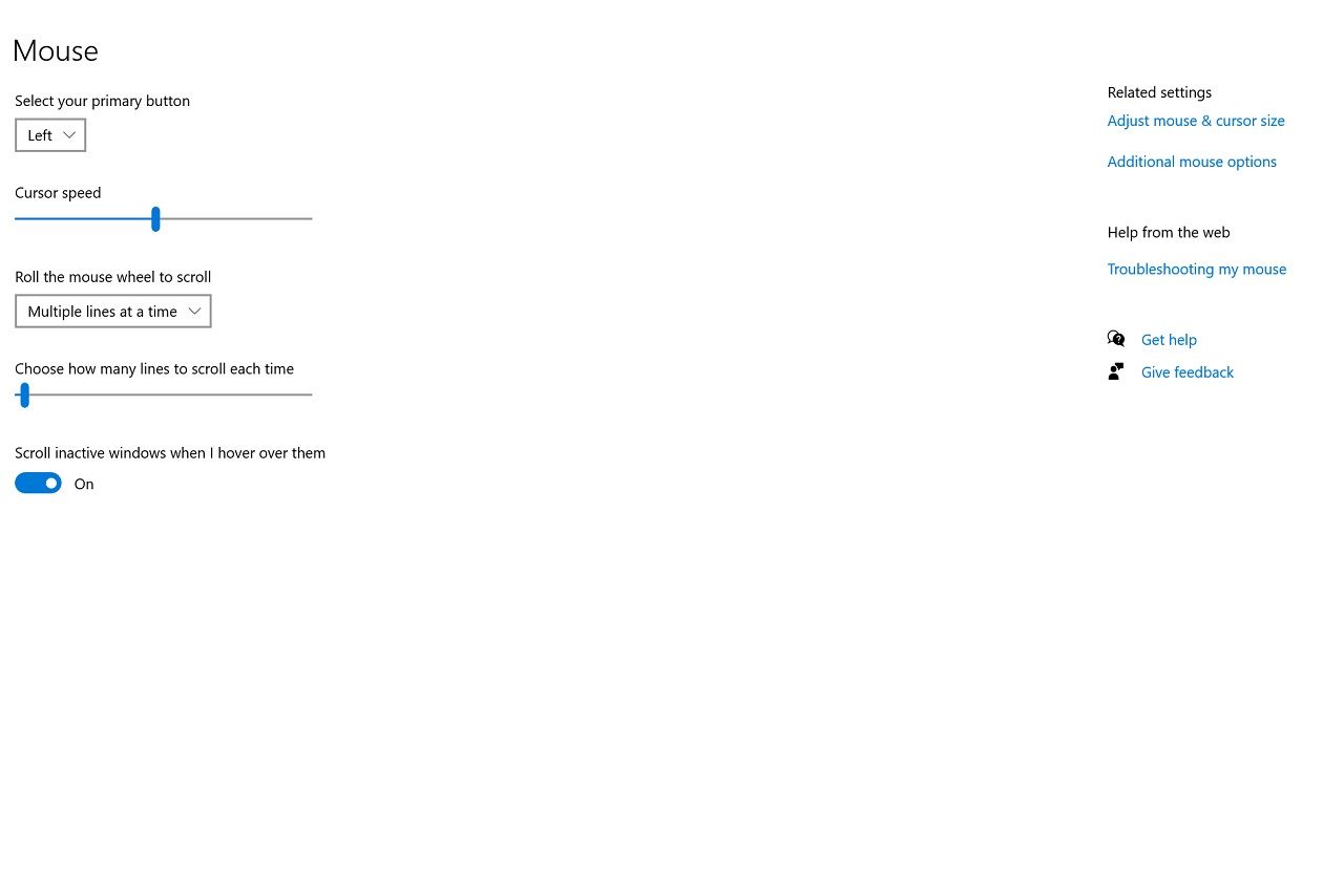 Mouse sensitivity in win10