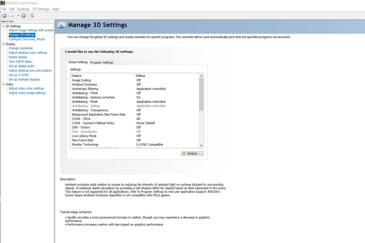 Anti-aliasing settings in NVIDIA Control Panel.