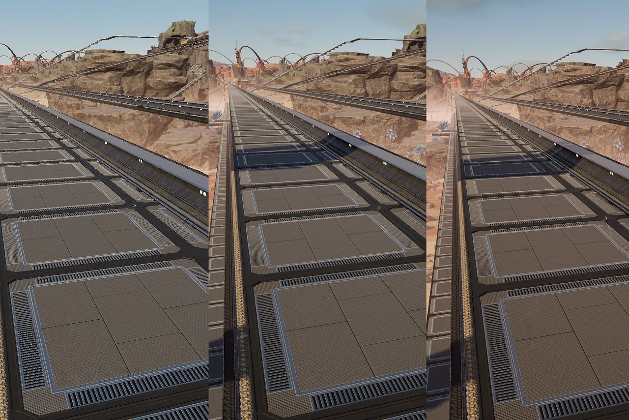 Different anisotropic filtering quality in Satisfactory.