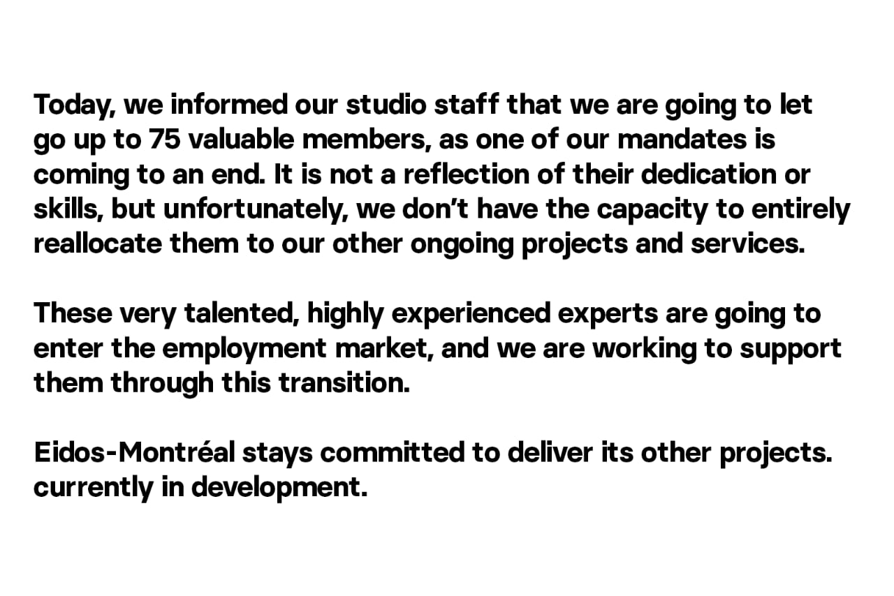Embracer Cuts Another 75 Jobs at Deus Ex Studio Eidos Montreal