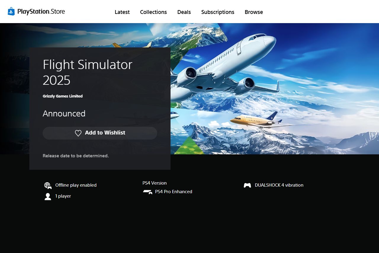 Flight Simulator 2025 knockoff. Source: Playstation Store.
