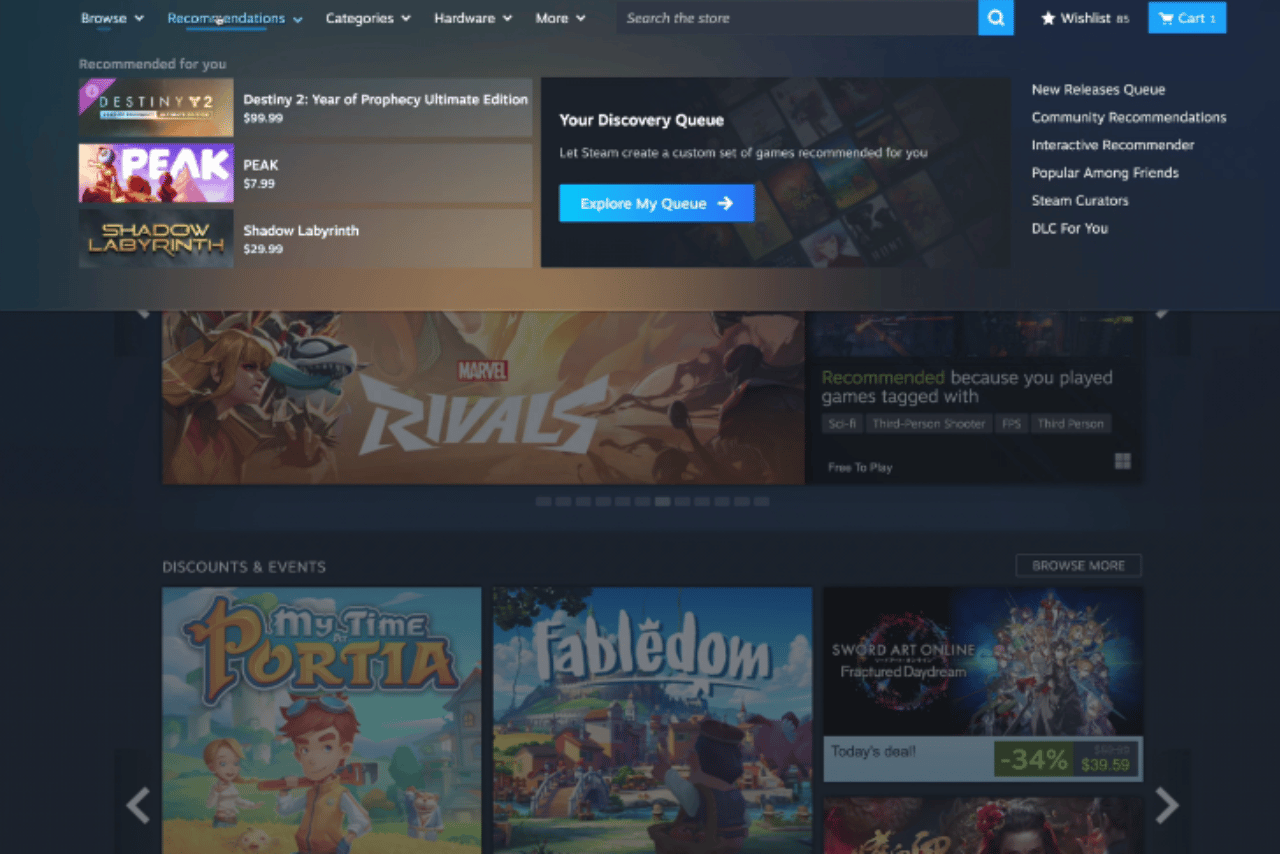 New Steam Store Menu Features in Beta Testing