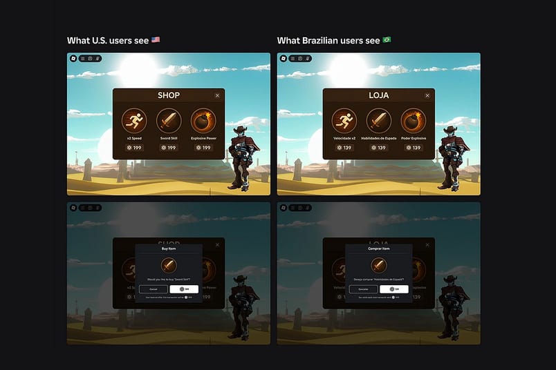 Regional Pricing adapted for the U.S. (left) and Brazil (right). Source: Roblox