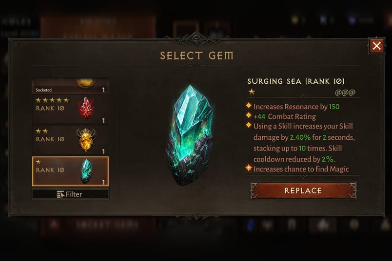 Surging Sea (One-Star Legendary Gem). Source: Blizzard